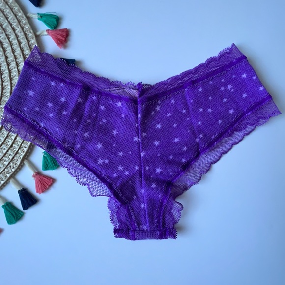 Victoria's Secret Lace Trim Waffle Cheeky Panty Wild Pansy Starry Nights NEW - Picture 3 of 4